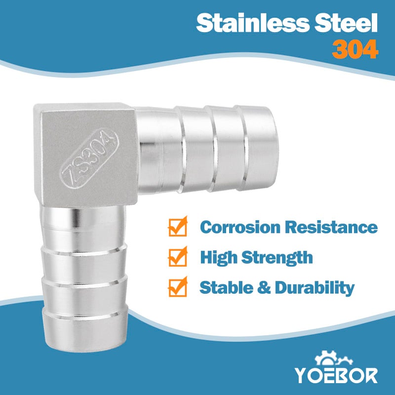 Yoebor Metalwork 304 Stainless Steel Hose Barb Fitting 90 Degree L Right Angle Elbow, 1-1/4" Barbed x 1-1/4" Barbed, Pack of 2 - Image 5